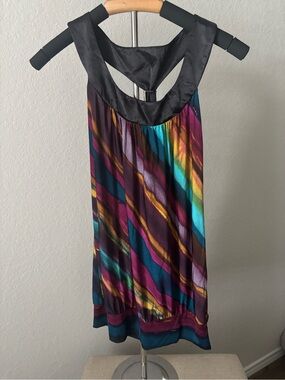 Vintage Y2K HeartSoul Satin Halter Top Multicolor Abstract Stripe Bubble Hem Med